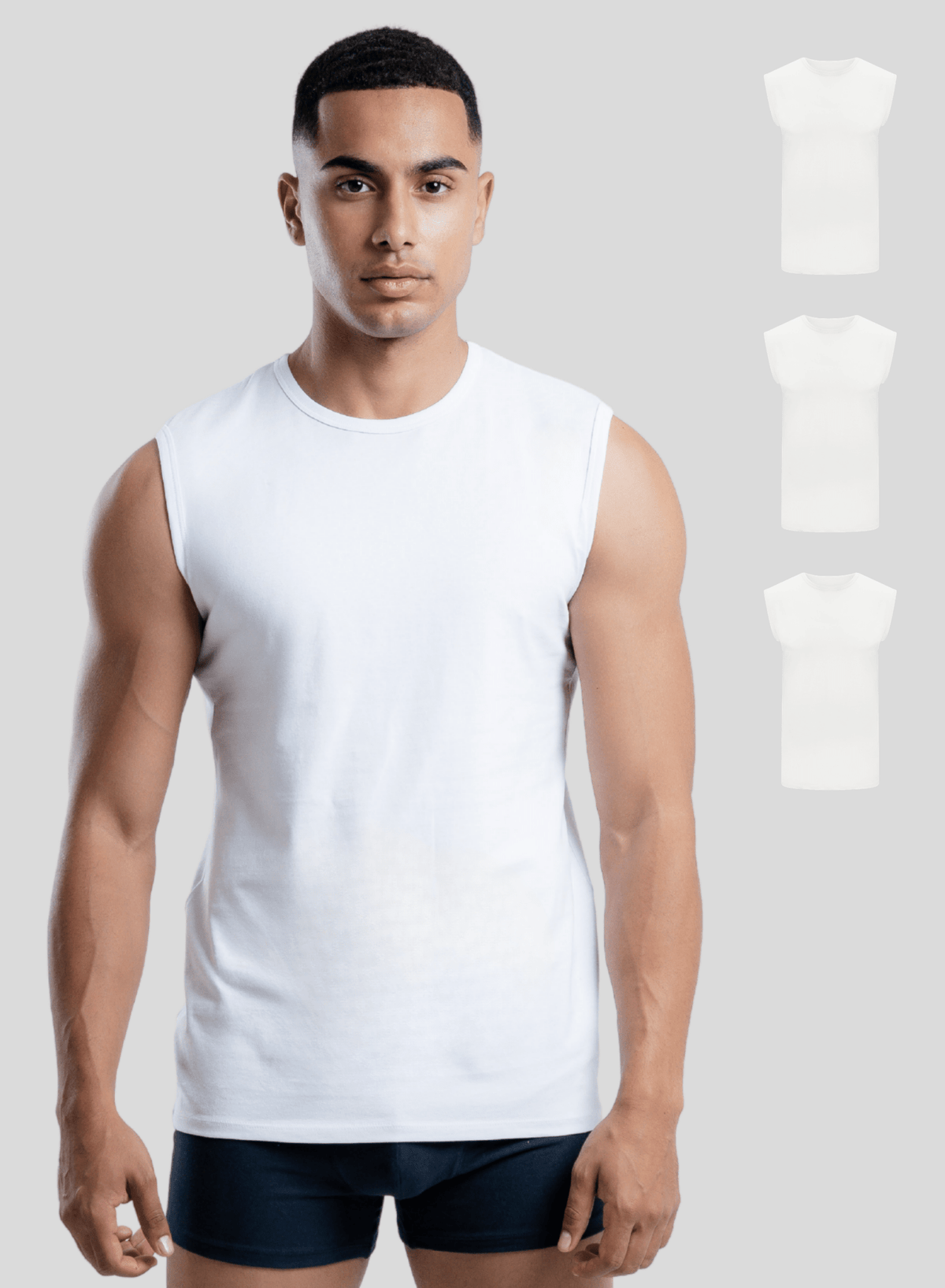 3 Pack Stretch Cotton Sleeveless Tank Top (White)