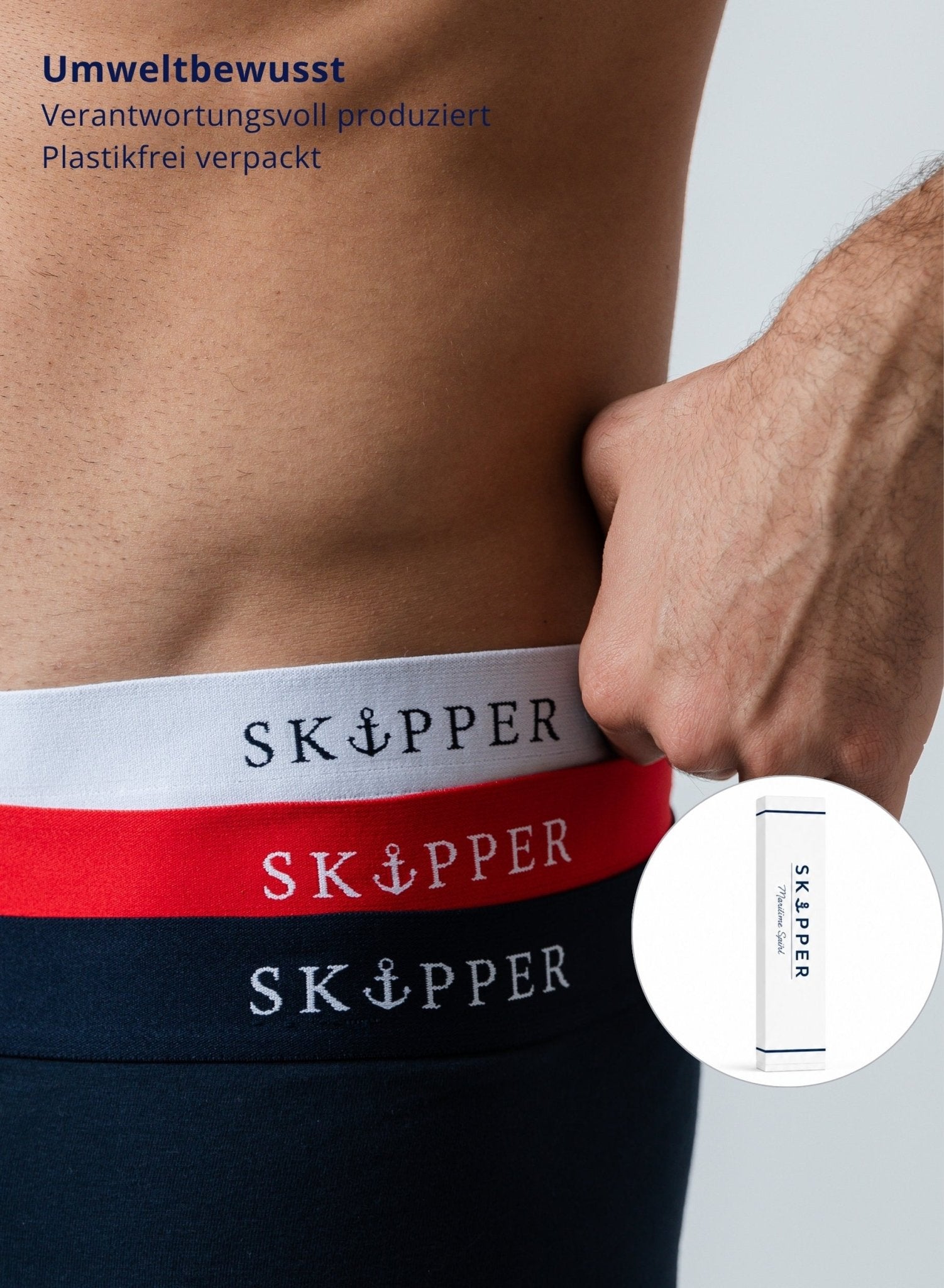 SKIPPER 3er Pack Boxershorts Navy/Mix – Umweltbewusste Produktion und Verpackung
