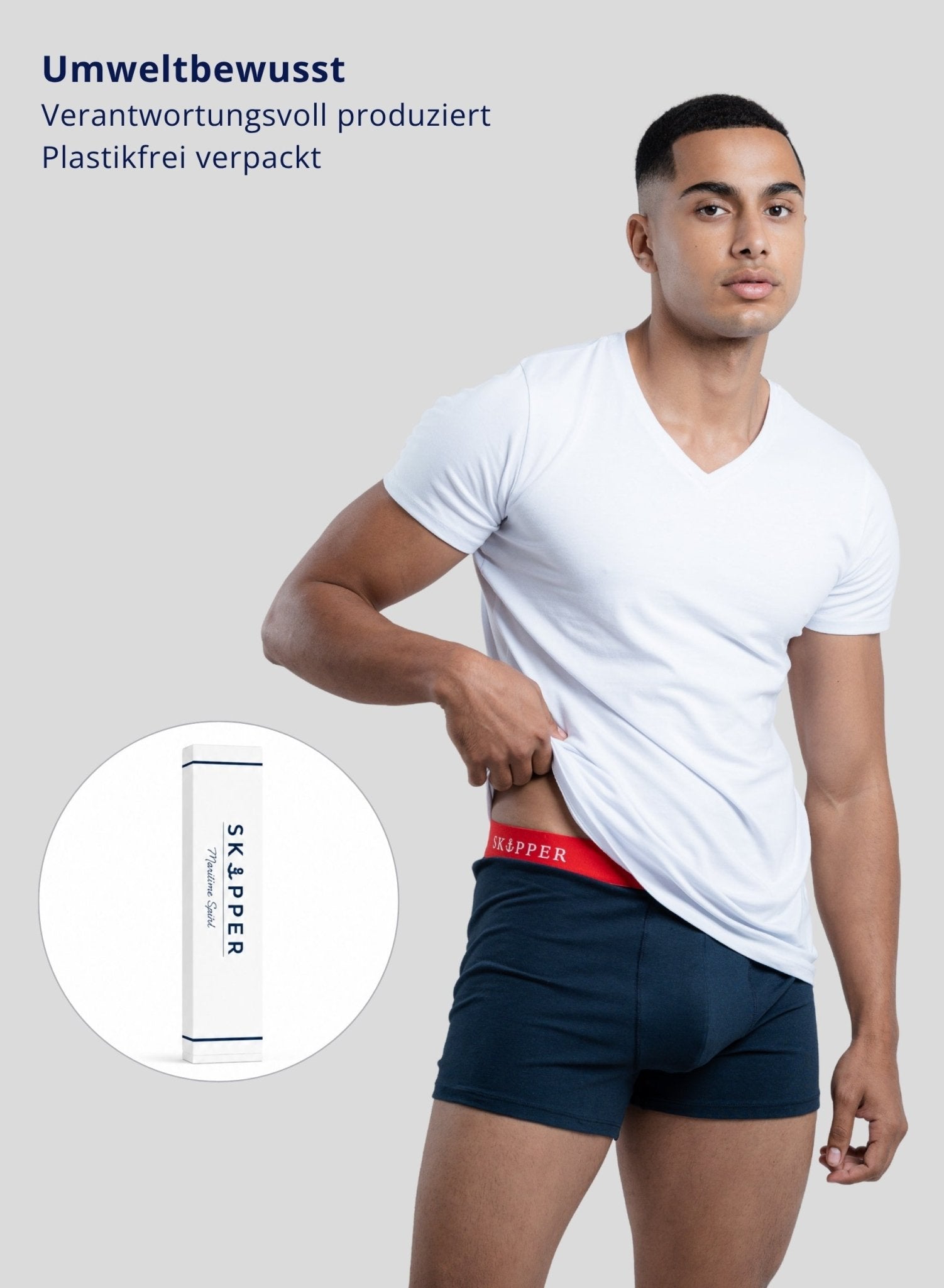 SKIPPER 3er Pack Boxershorts Navy/Rot – Umweltbewusste Produktion und Verpackung