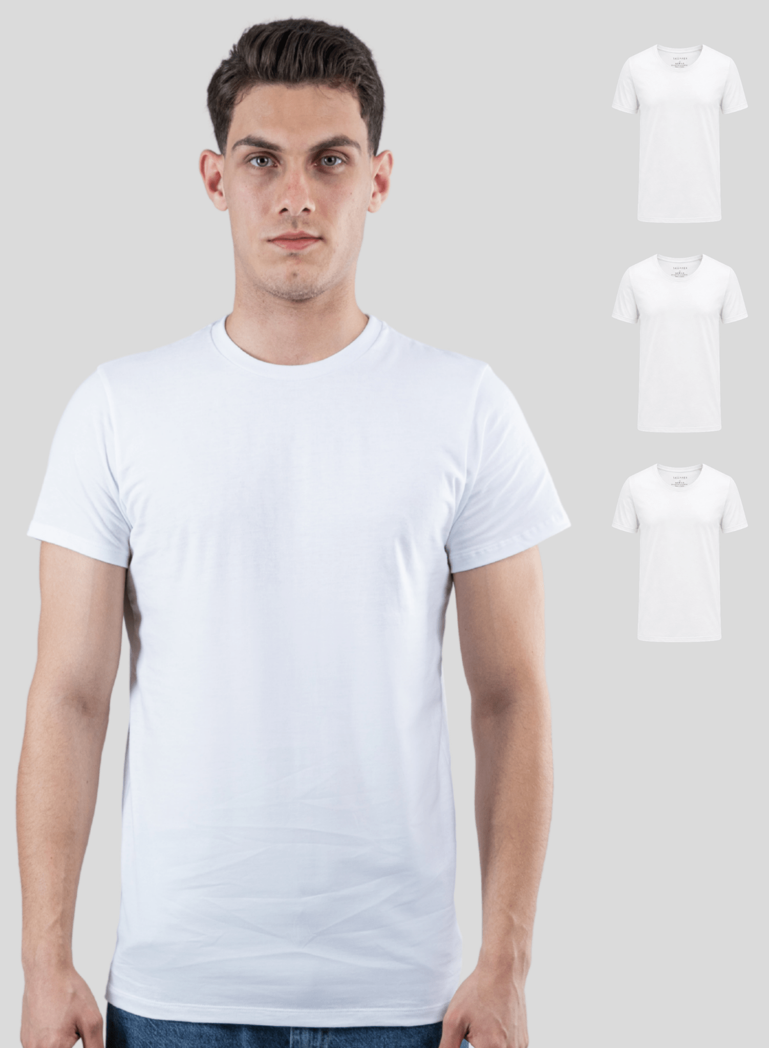 SKIPPER 3er Pack Unterhemd Rundhals 100% Baumwolle Weiß – Vorderansicht