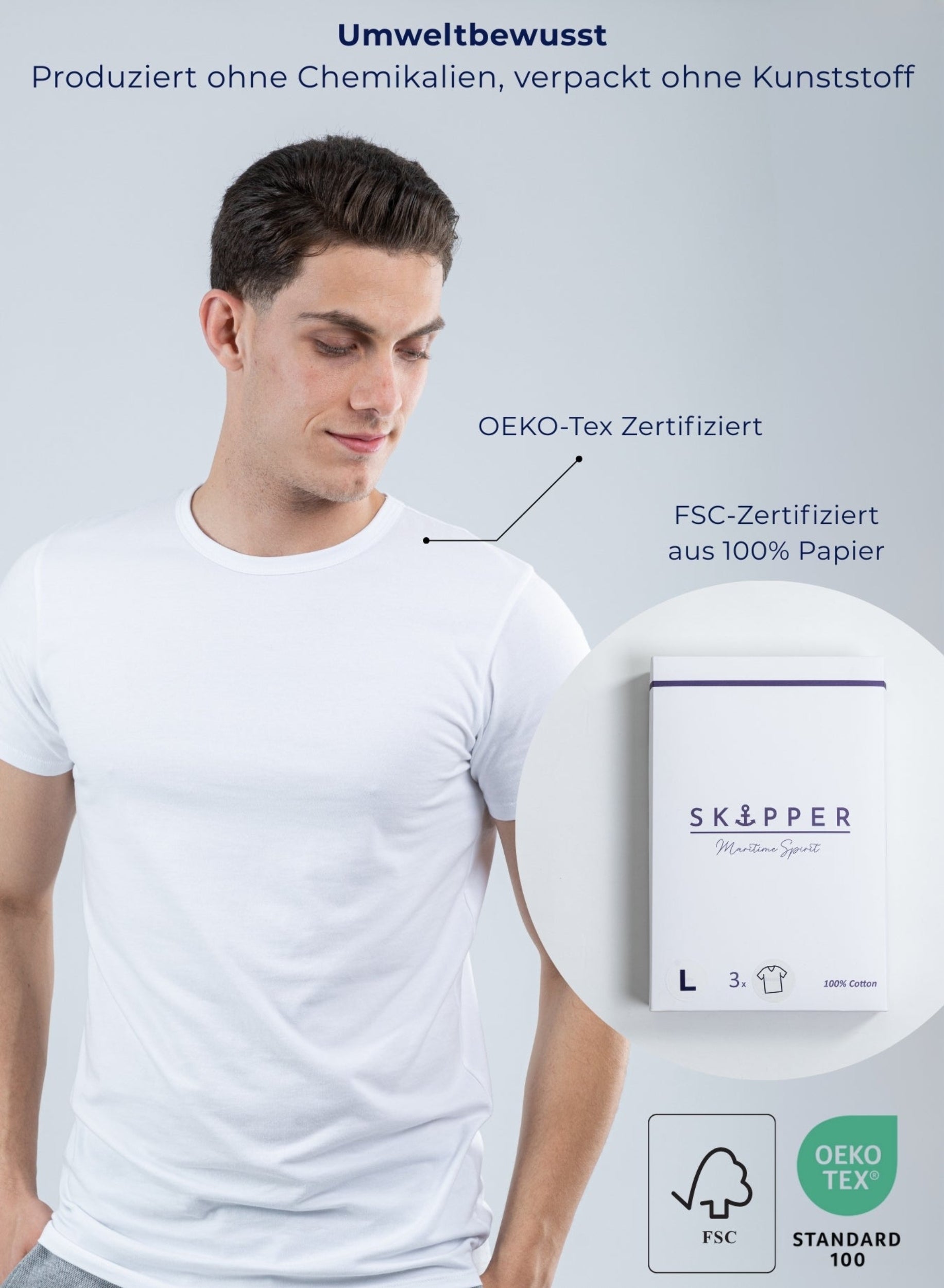 SKIPPER FLEX R BOLD – Lot de 3 t-shirts à col rond avec stretch (95% coton)