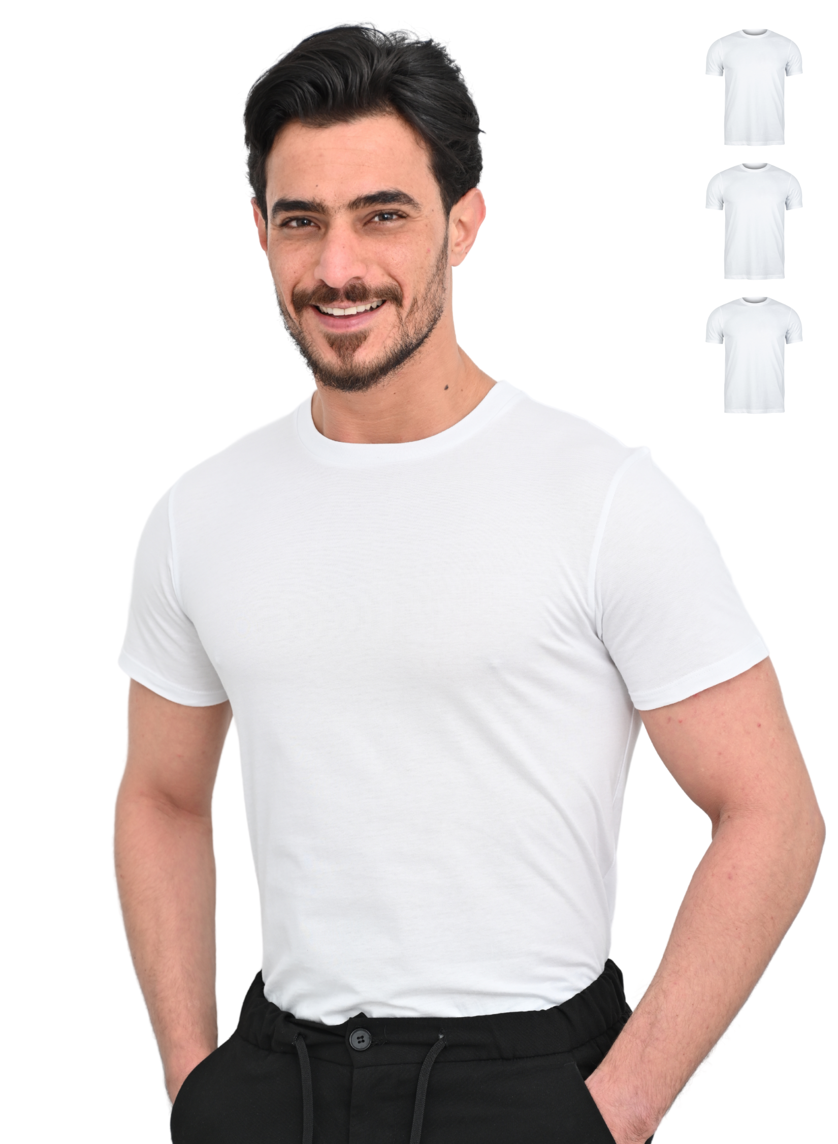 Unterhemd Rundhals Weiss 100% Baumwolle-Hauptbild 3er pack Herren