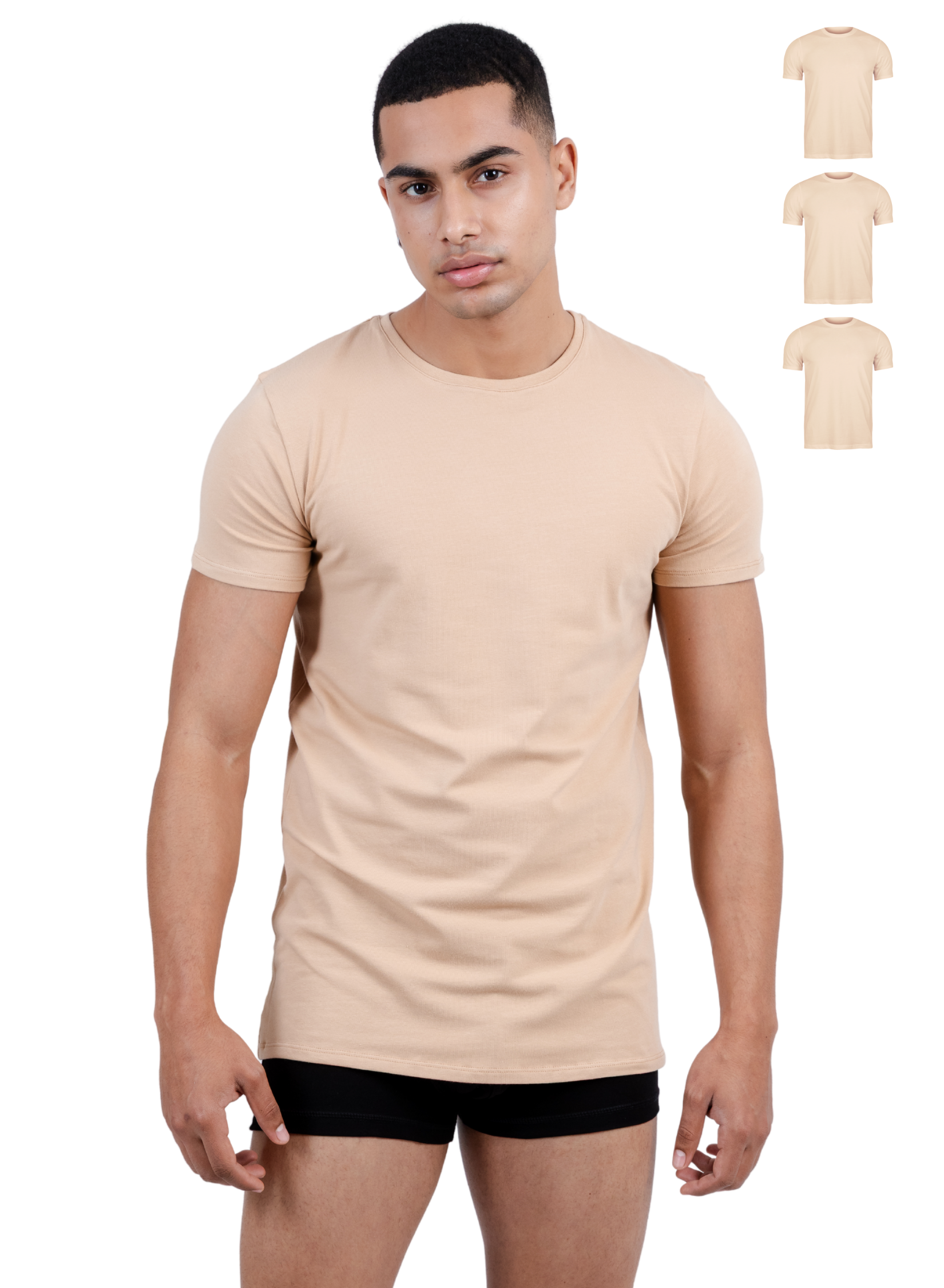 Unterhemd Rundhals beige Stretch-Hauptbild
T-shirt Herren 3er Pack Hautfarbe