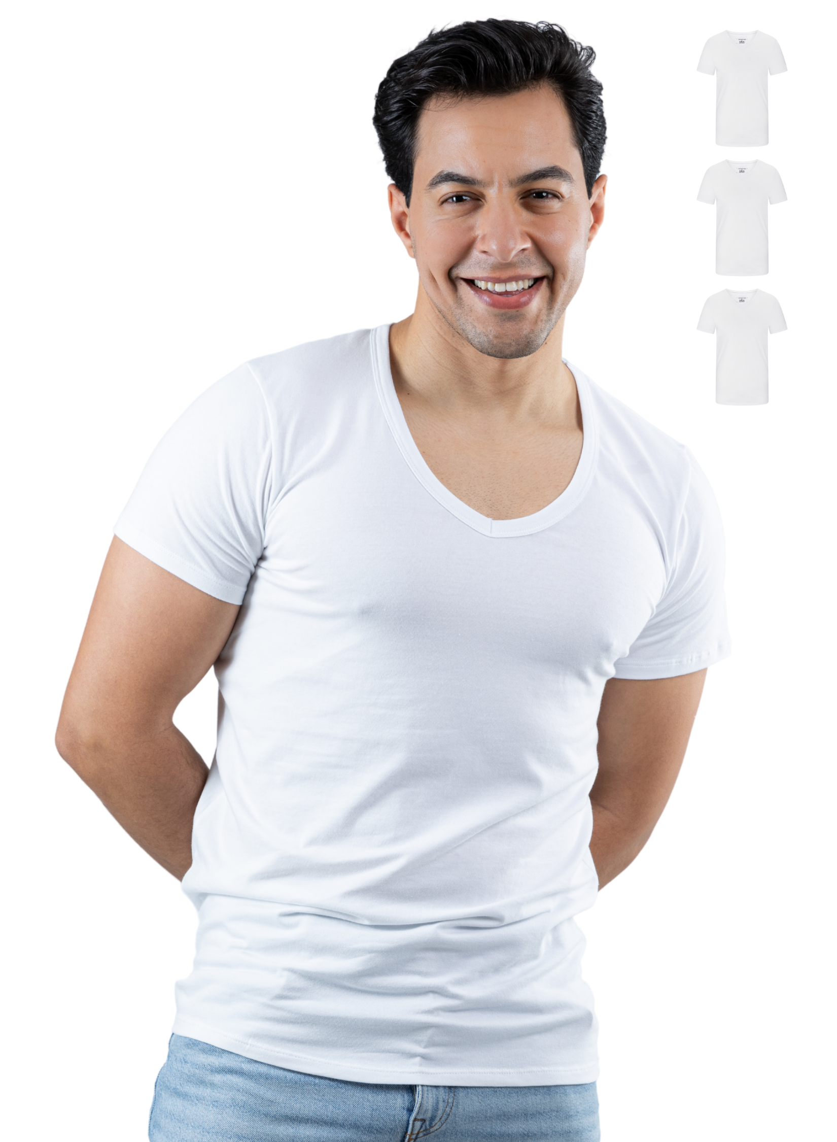 Unterhemd V-Neck weiß Stretch-Hauptbild 3er Pack Herren
