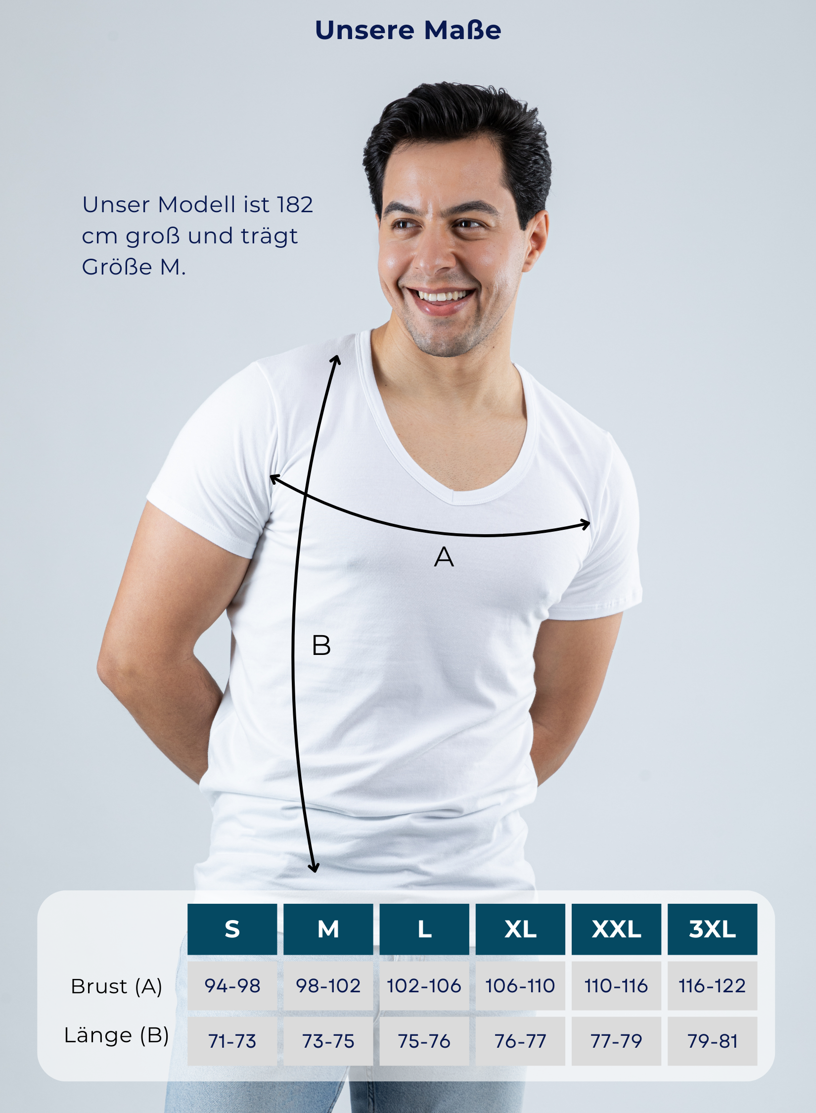 Unterhemd V-Ausschnitt weiss Stretch-Maße S bis XXL
