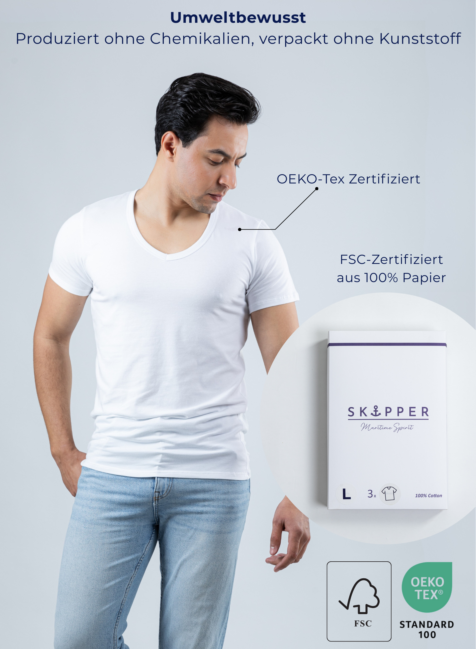 Umweltbewusst
Produziert ohne Chemikalien, Verpackt ohne Kunststoff
OEKO Tex Zertifiziert
Verpackung FSC-Zertifiziert aus 100% Papier