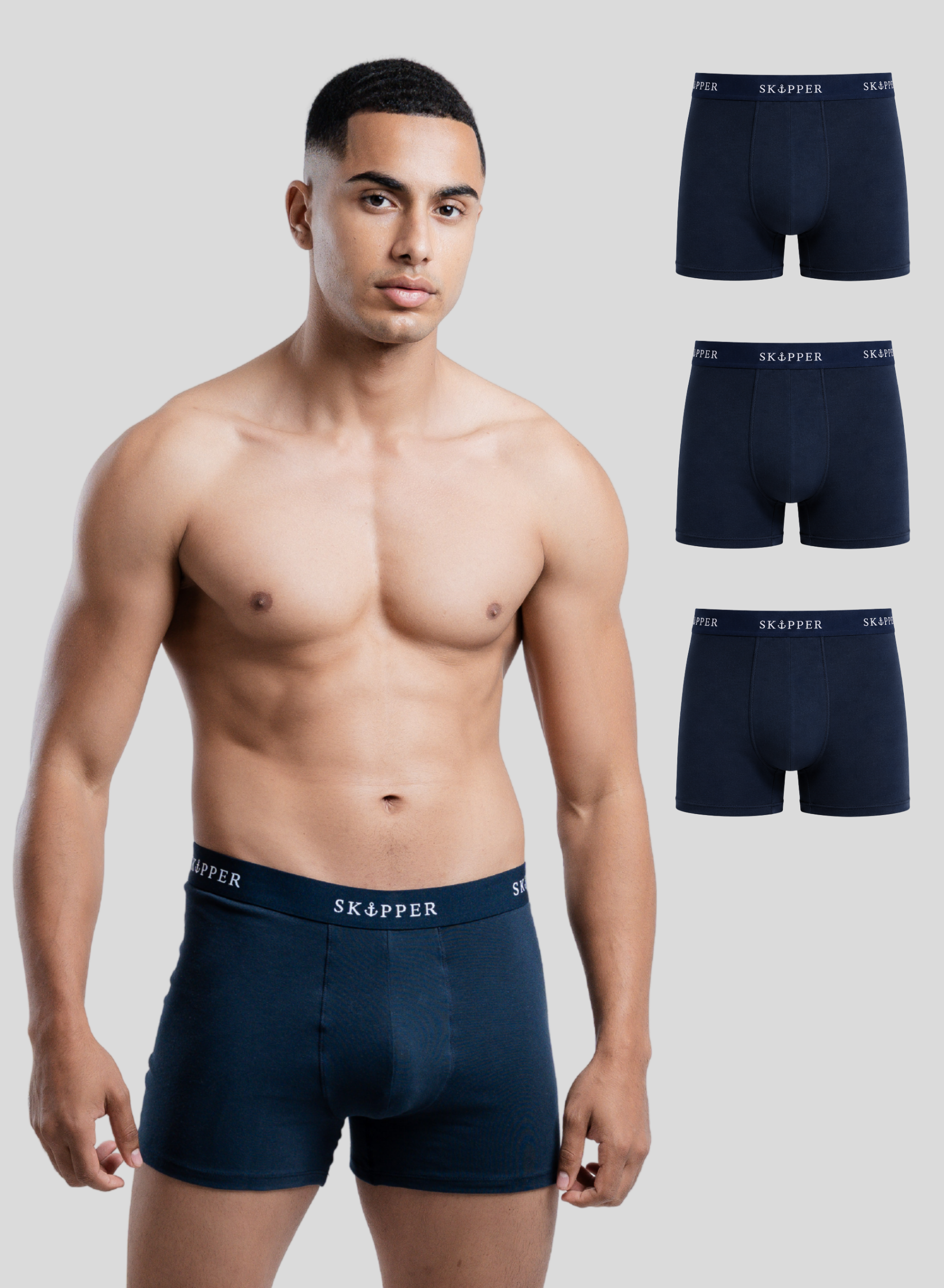 3er Pack Boxershorts Herren aus Baumwolle (Navy/Navy)