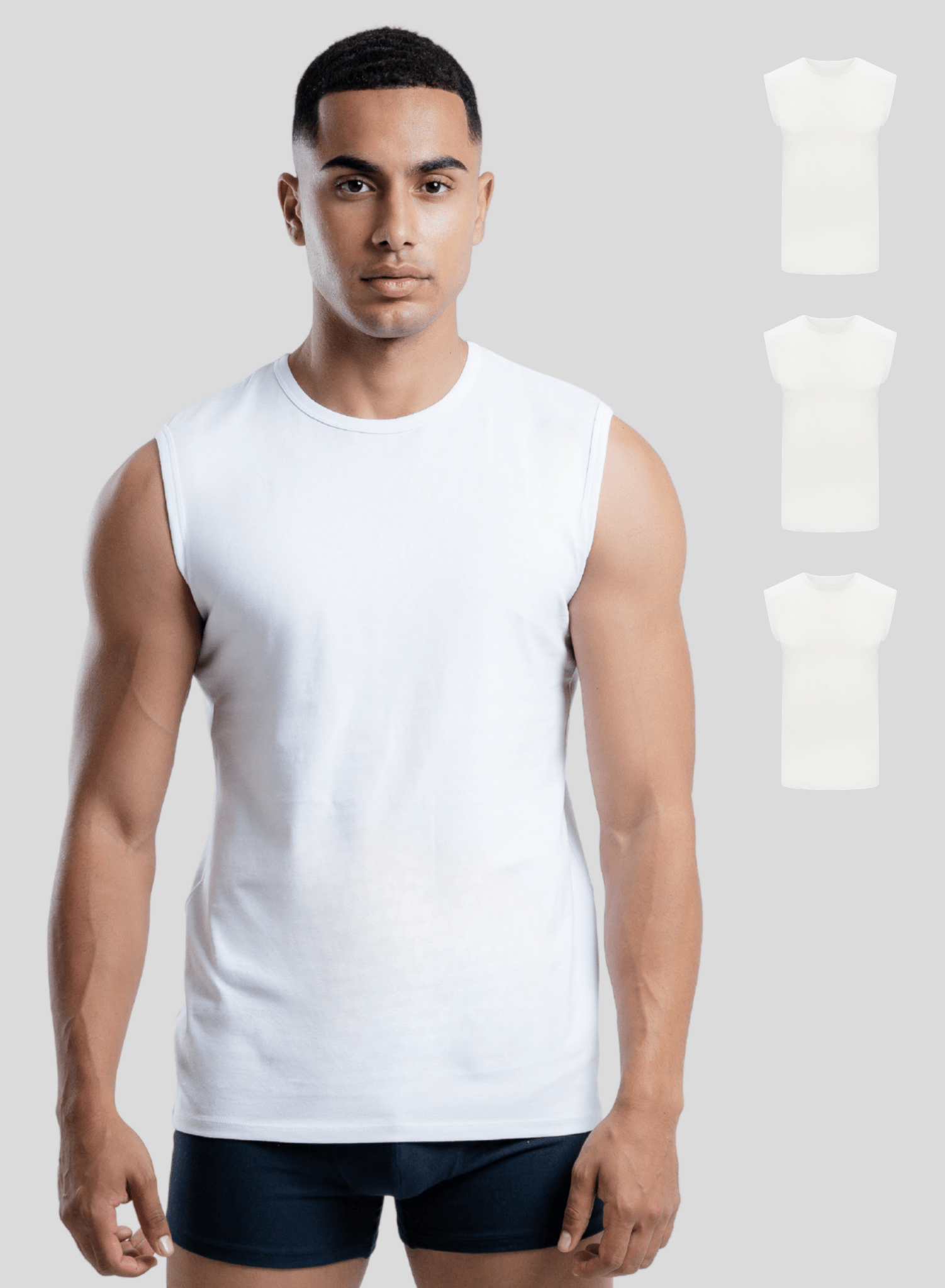 3 Pack Stretch Cotton Sleeveless Tank Top (White)