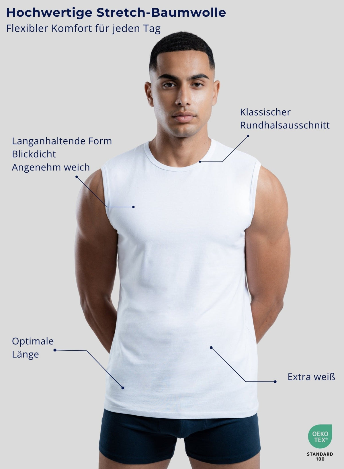 3 Pack Stretch Cotton Sleeveless Tank Top (White)