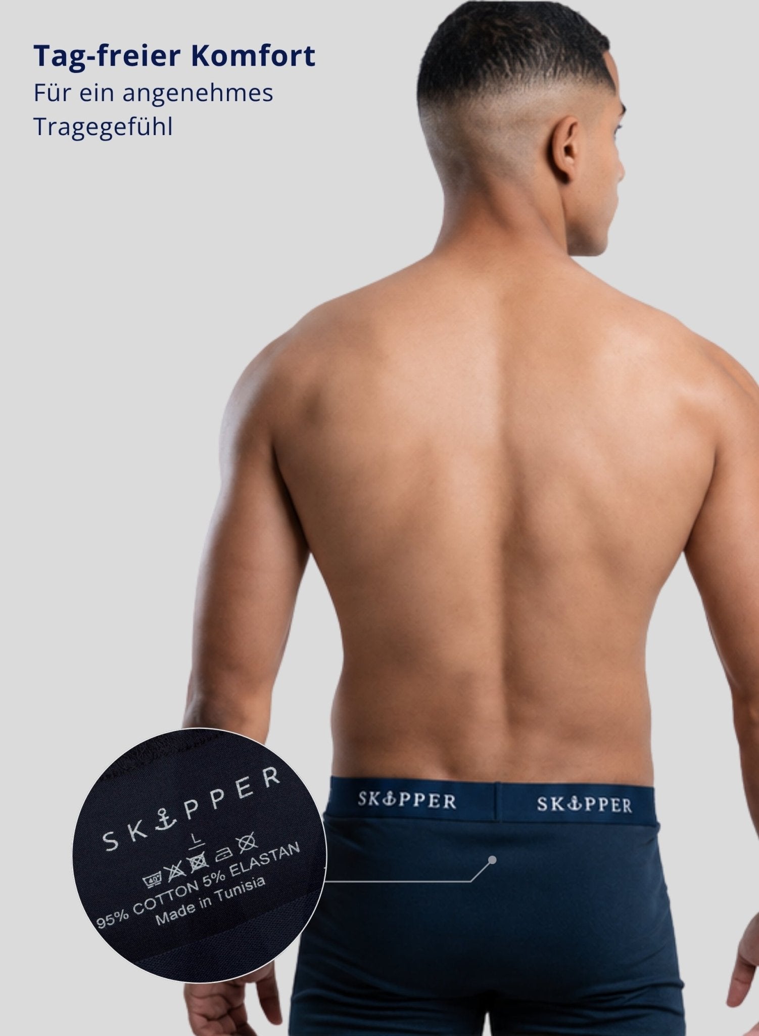SKIPPER Boxershorts Navy – Hinteransicht Tagfrei Kein Etikett