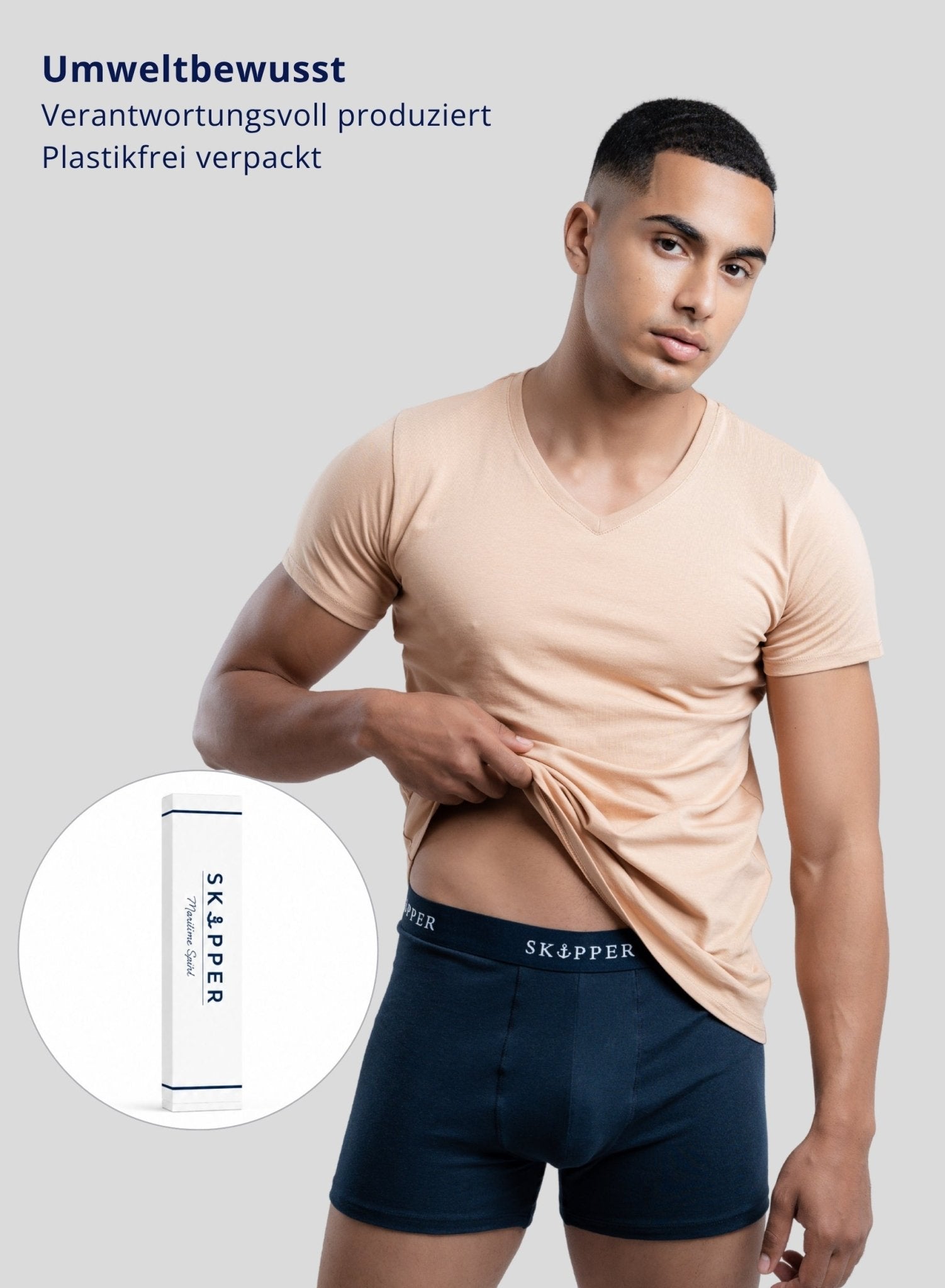 SKIPPER 3er Pack Boxershorts Navy – Umweltbewusste Produktion und Verpackung