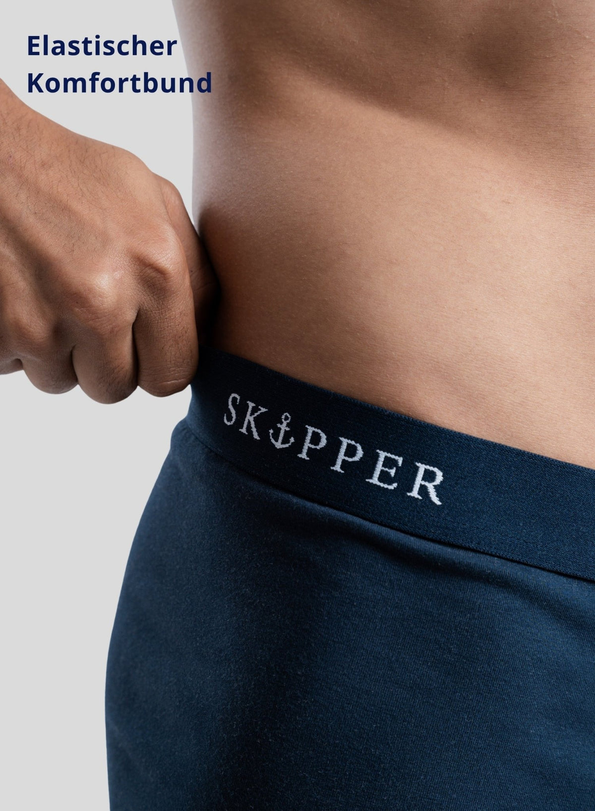 SKIPPER Boxershorts Navy – Detailansicht Bund und Passform