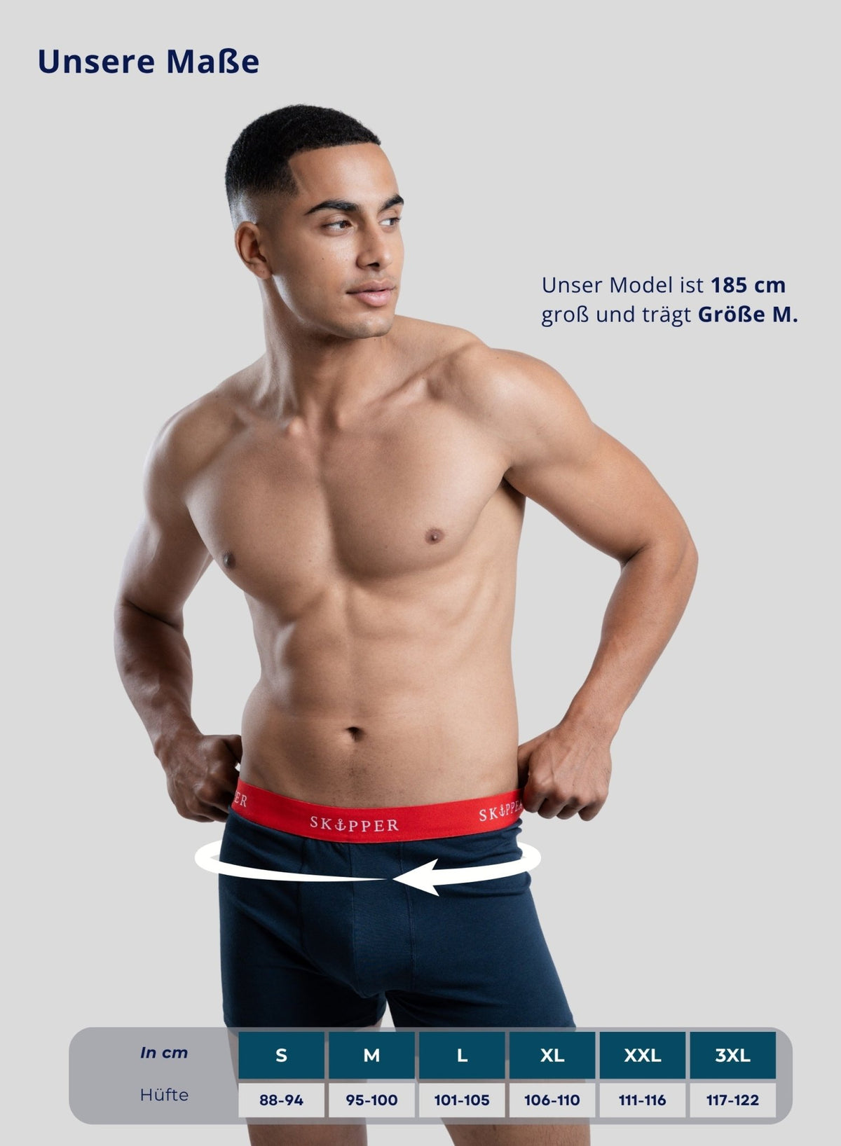 SKIPPER Boxershorts Navy/Rot – Maße
