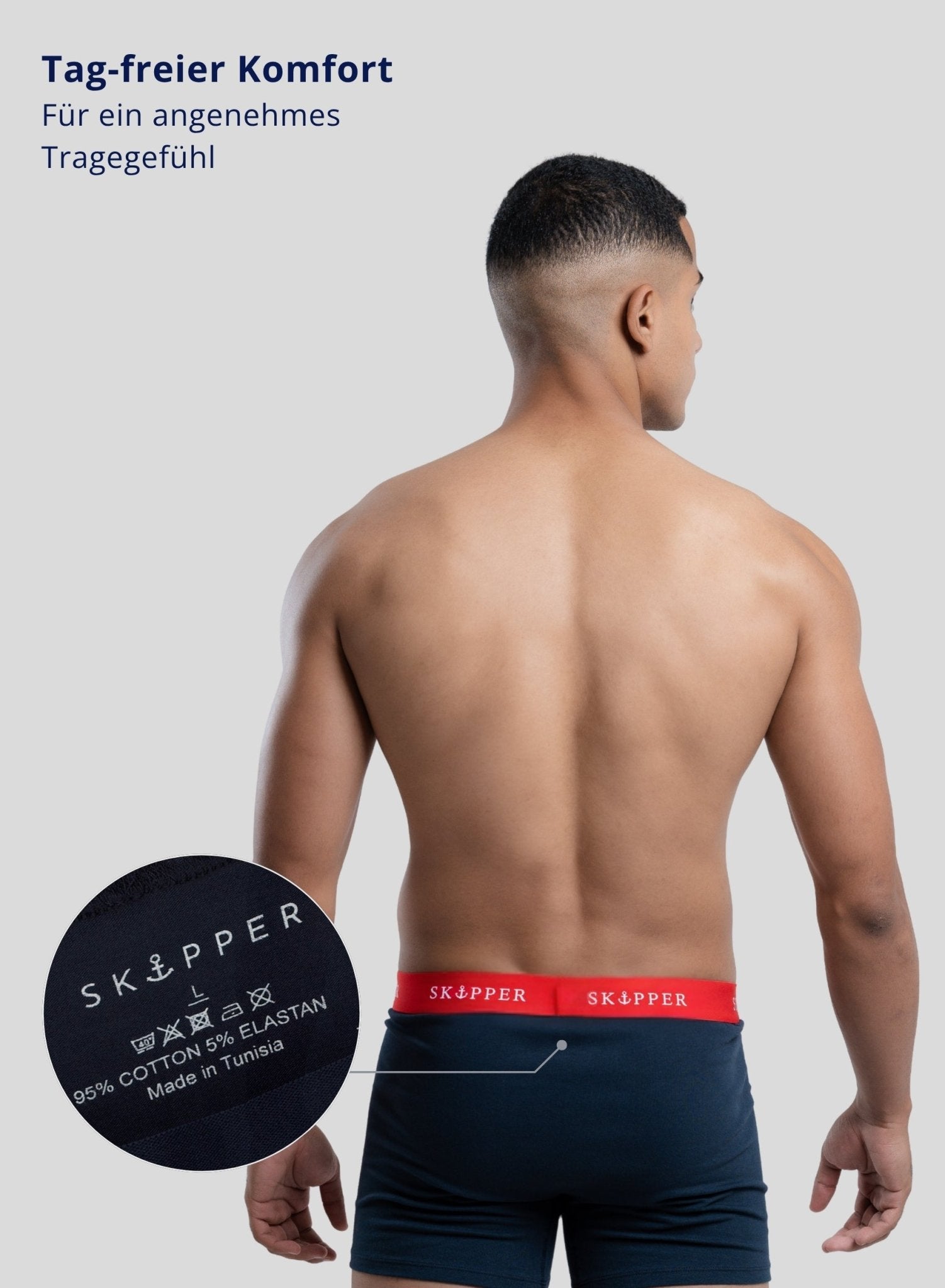 SKIPPER Boxershorts Navy/Rot – Hinteransicht Tagfrei Kein Etikett
