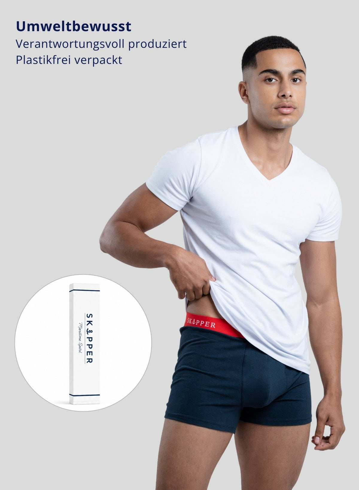 SKIPPER 3er Pack Boxershorts Navy/Rot – Umweltbewusste Produktion und Verpackung
