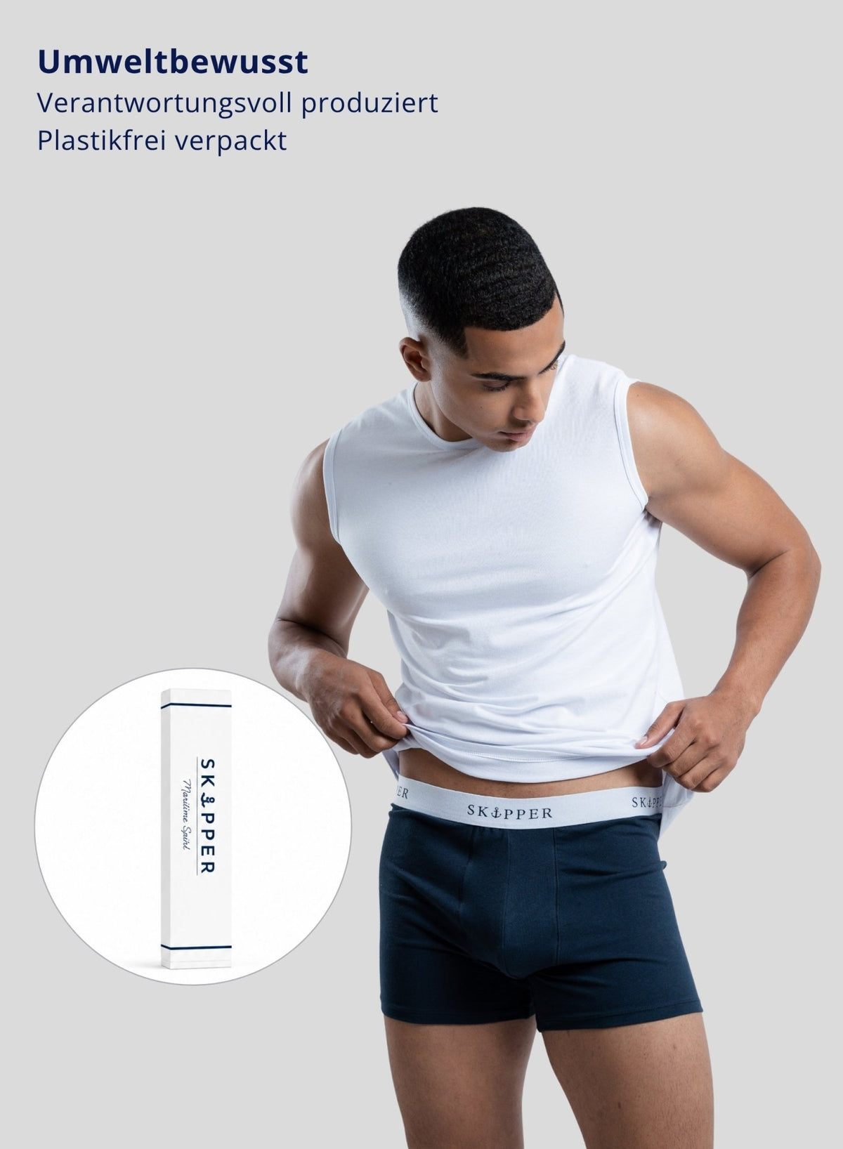 SKIPPER 3er Pack Boxershorts Navy/Weiß – Umweltbewusste Produktion und Verpackung
