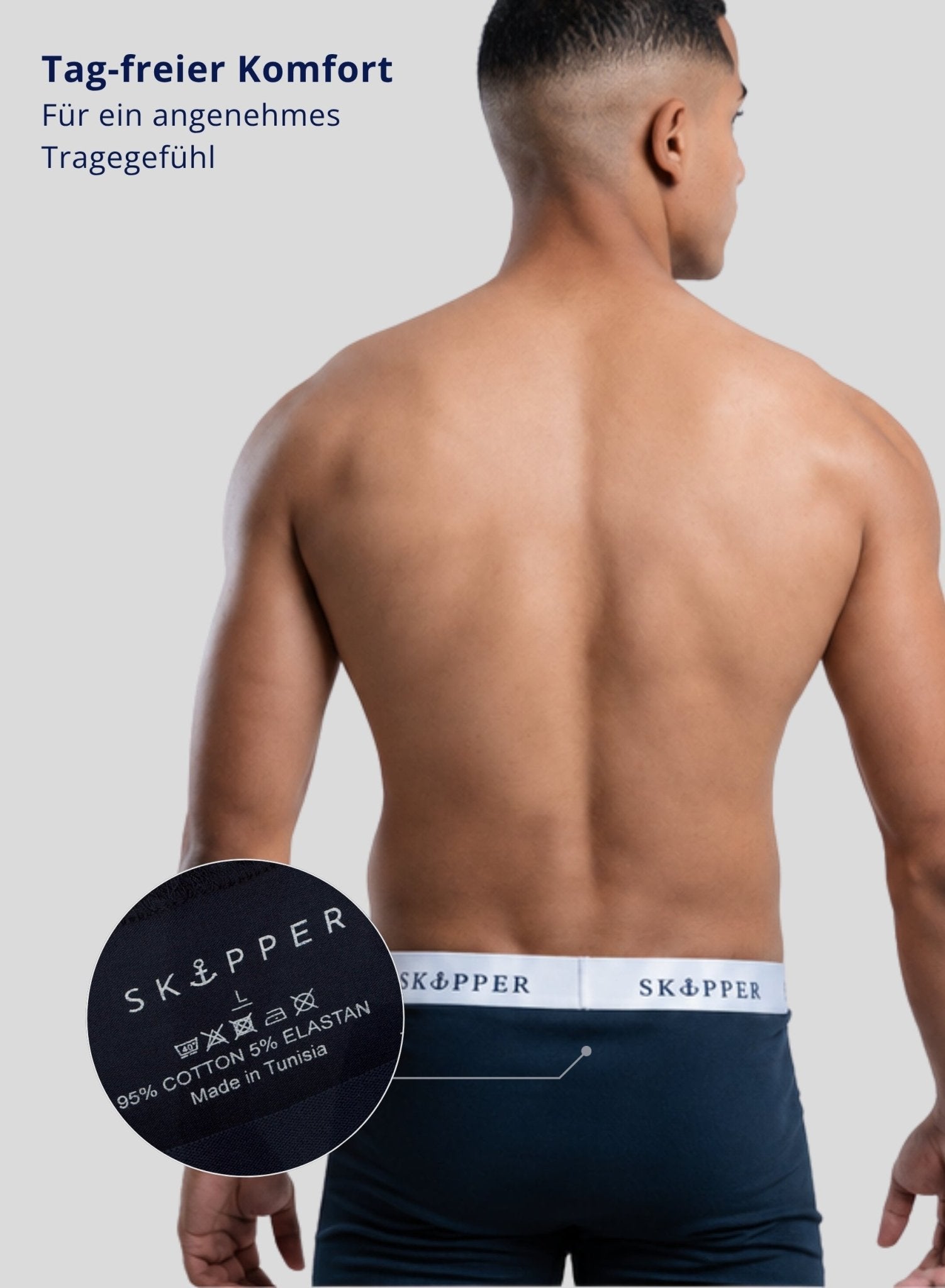 SKIPPER Boxershorts Navy/Weiß – Hinteransicht Tagfrei Kein Etikett

