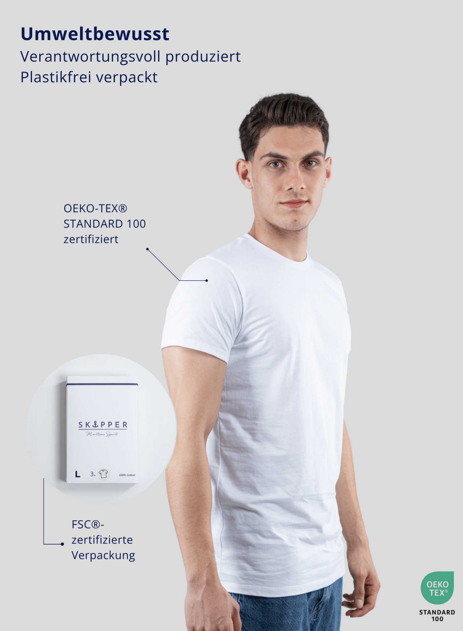 SKIPPER 3er Pack Unterhemd Rundhals Weiß – Umweltbewusst
