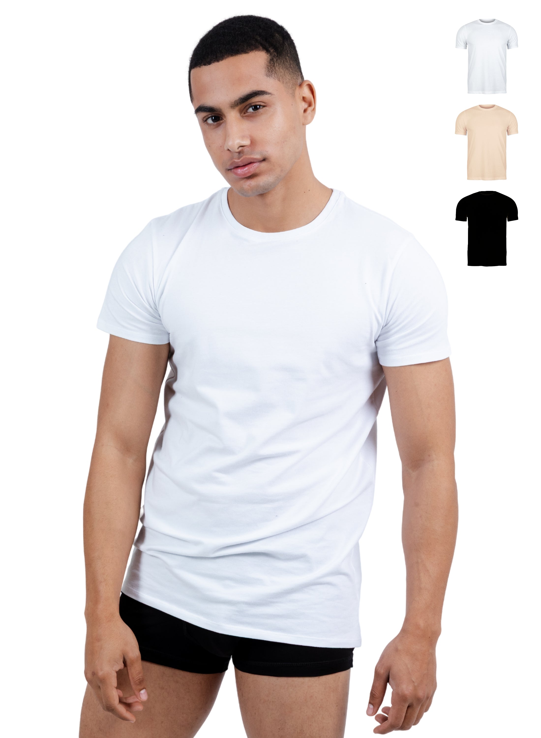 Lot de 3 T-shirts stretch pour homme, col rond, sous-vêtements business en 95% coton et 5% élasthanne