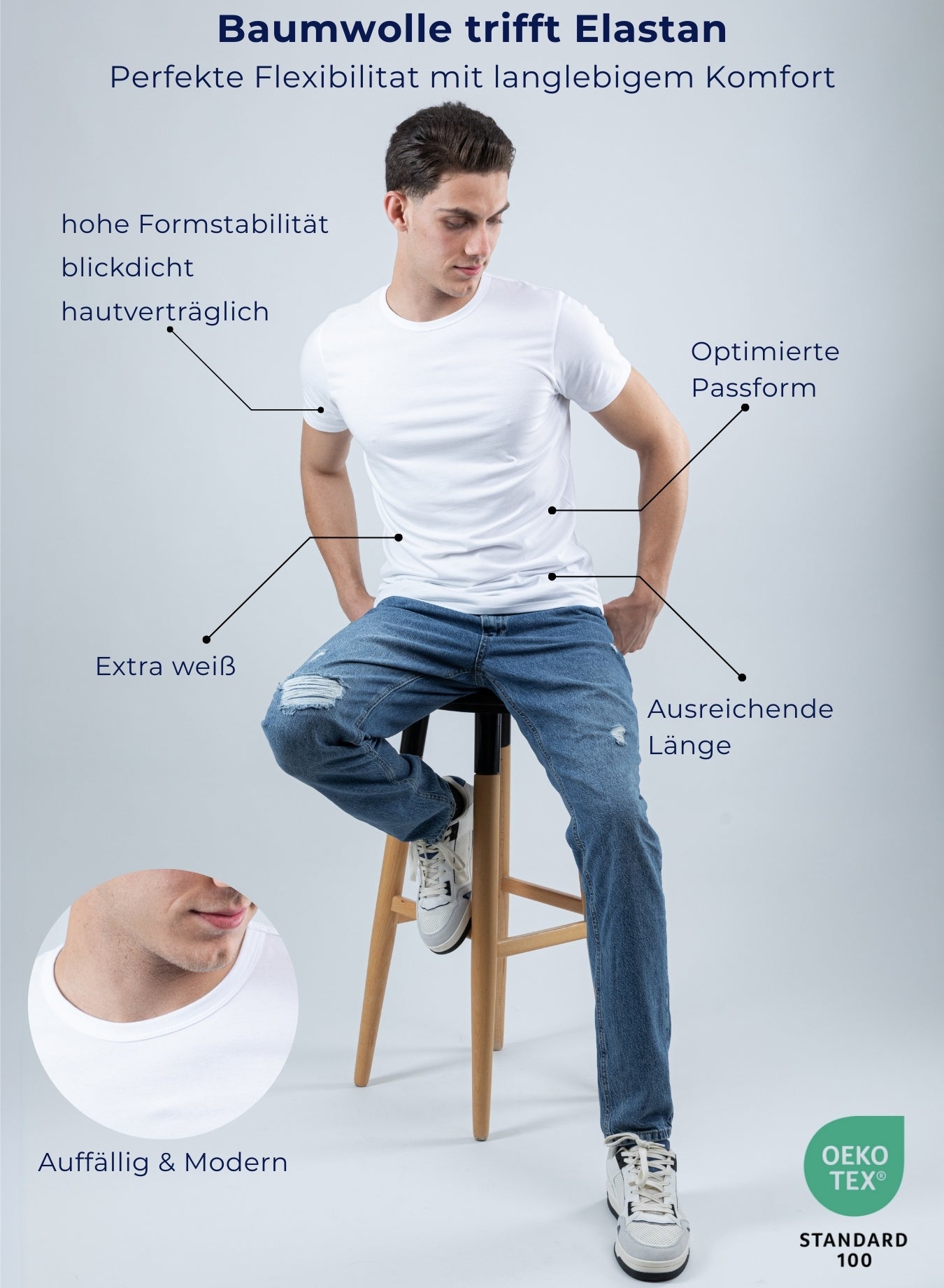 T-shirt undershirt cotton stretch round neck - 3-pack