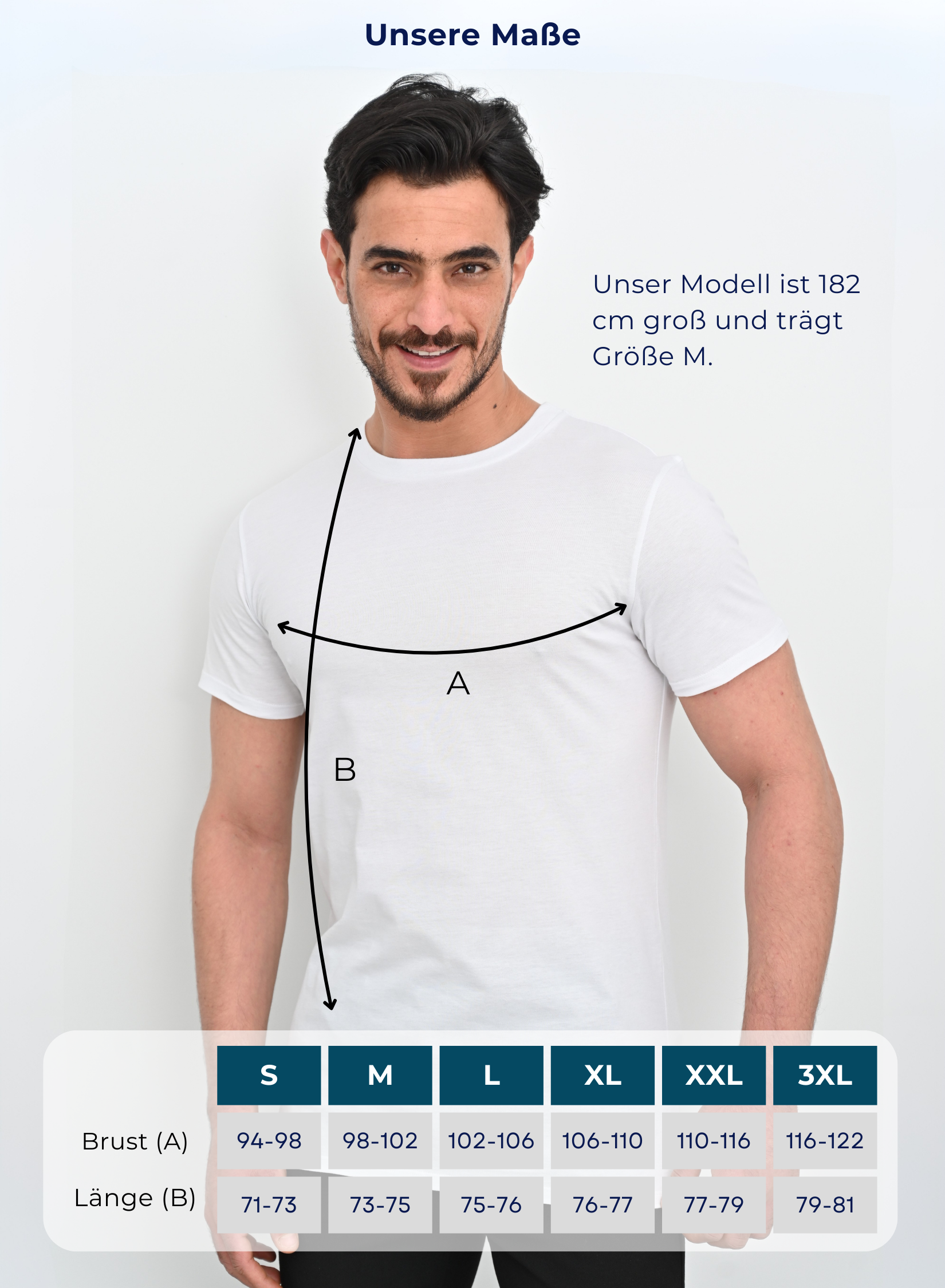 Unterhemd Rundhals Weiss 100% Baumwolle-Maße  S bis XXL