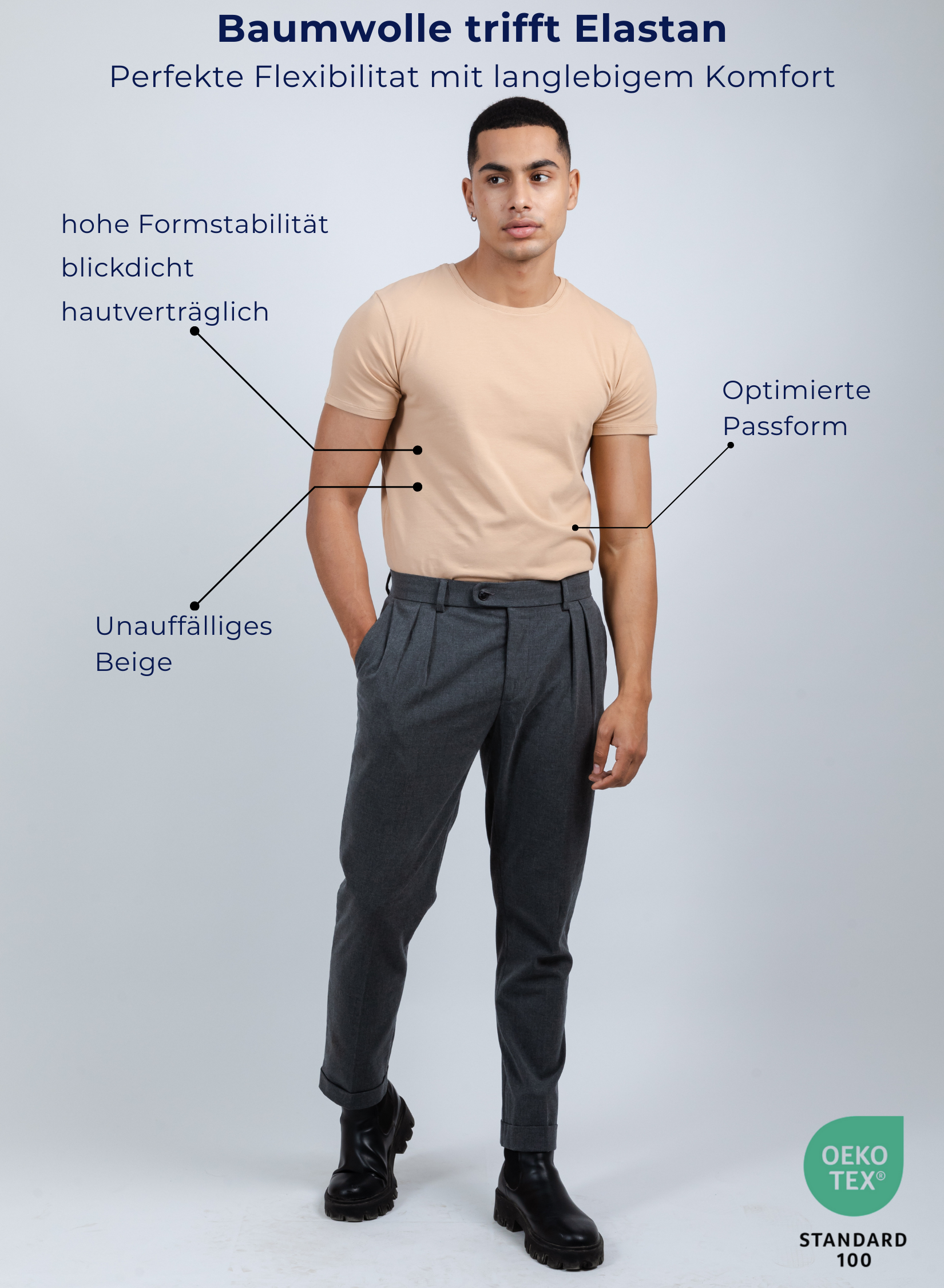 Unterhemd Rundhals beige Stretch-Hauptbild

Baumwolle trifft Elastan
Perfekte Flexibilitat mit langlebigem Komfort

Hohe Formstabilität
Blickdicht
Angenehmer Tragekomfort
Optimierte Passform
Unauffälliges Beige
OEKO-Tex-zertifiziert