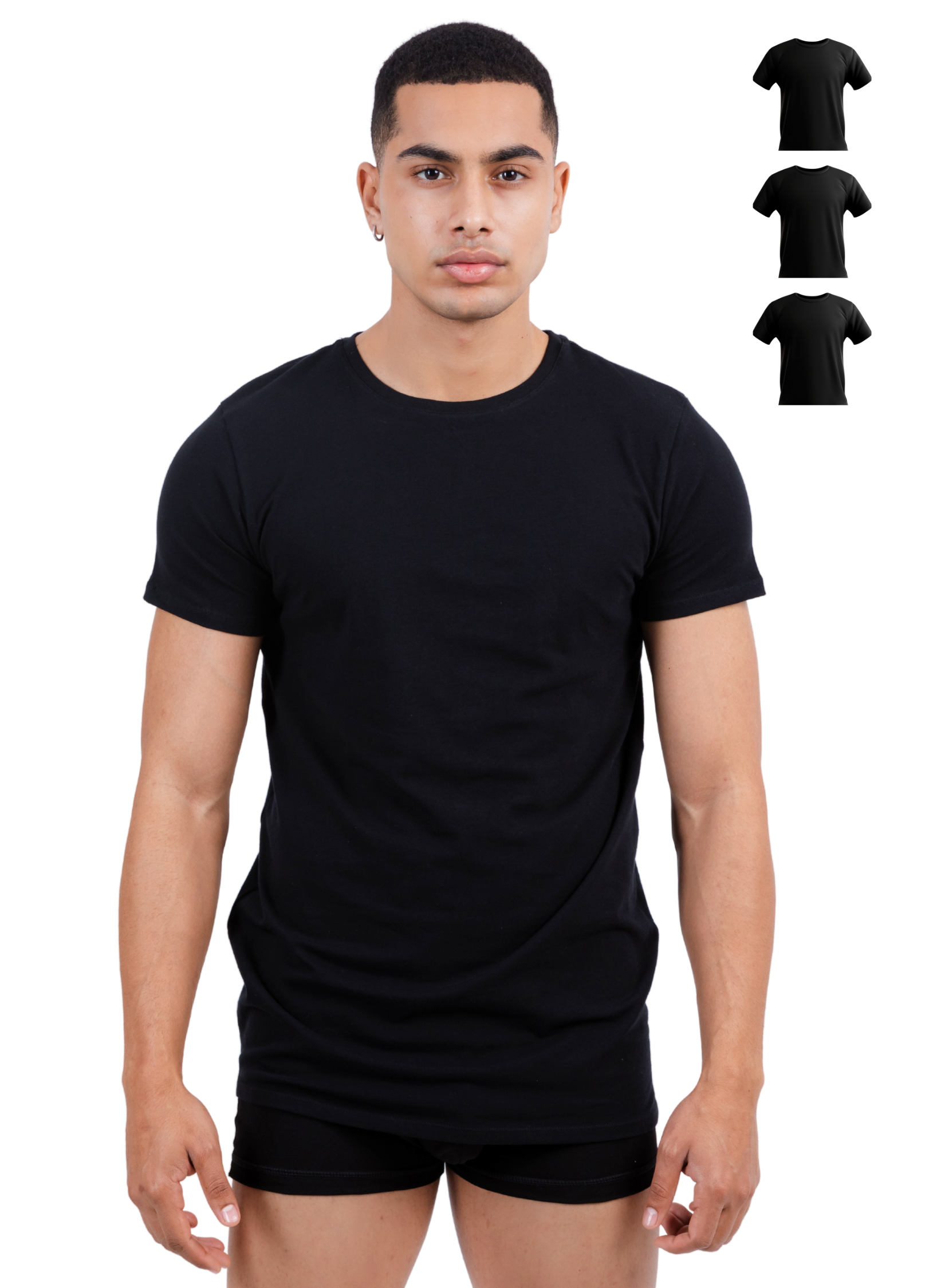 Unterhemd Herren Rundhals Schwarz Stretch 3er Pack