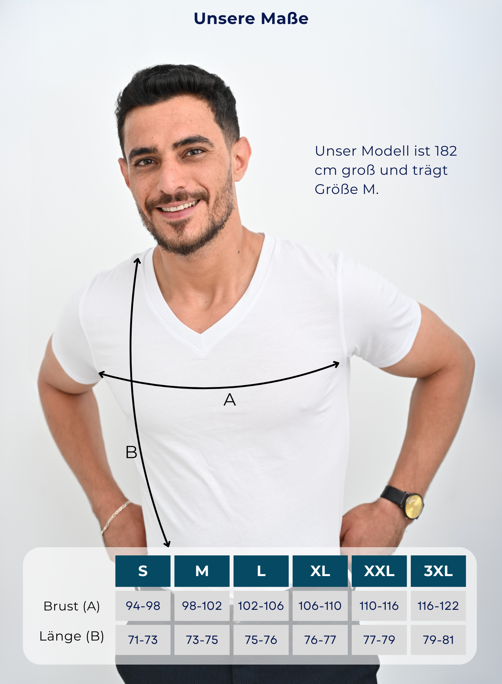Unterhemd V-Ausschnitt Weiss 100% Baumwolle-Maße S bis XXL