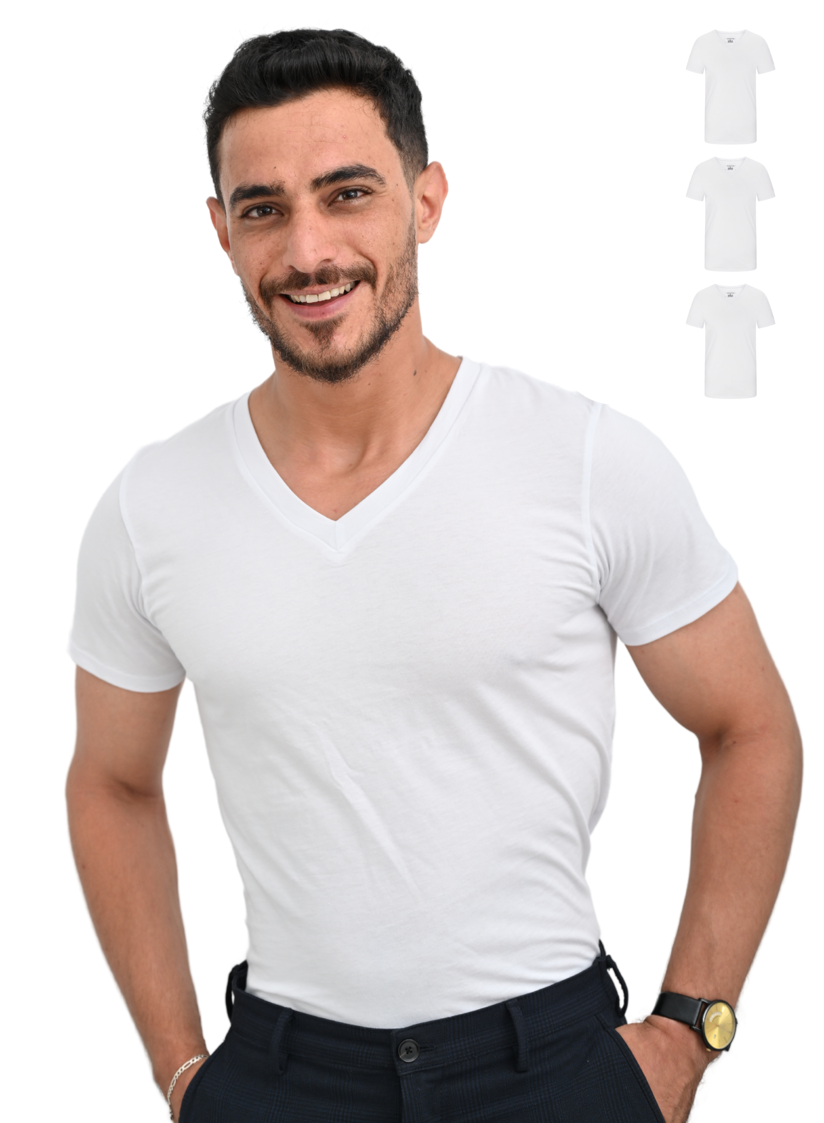 Unterhemd V-Neck Weiss 100% Baumwolle-Hauptbild 3er Pack Herren