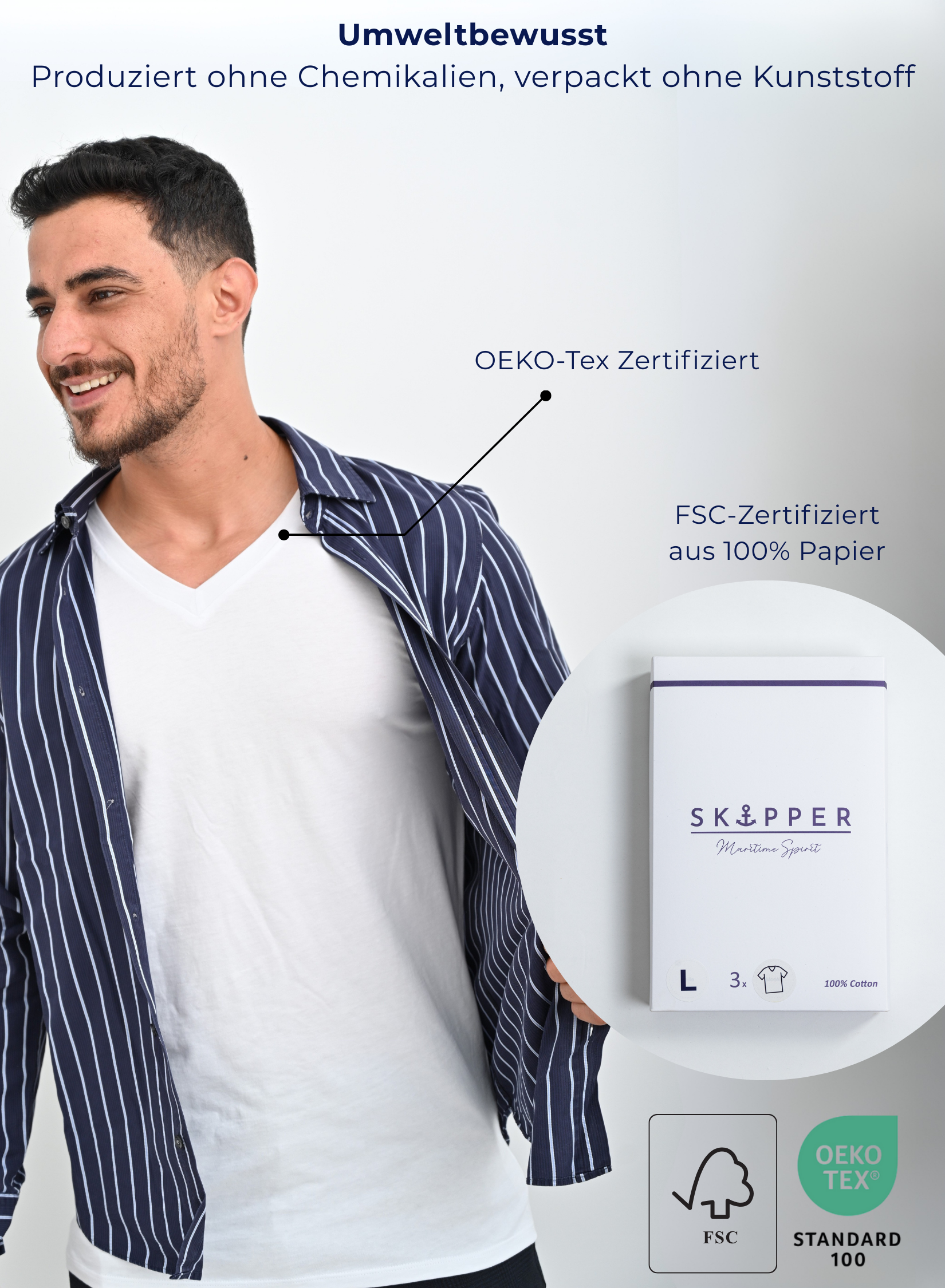 Umweltbewusst
Produziert ohne Chemikalien, Verpackt ohne Kunststoff

OEKO Tex Zertifiziert
Verpackung FSC-Zertifiziert aus 100% Papier
